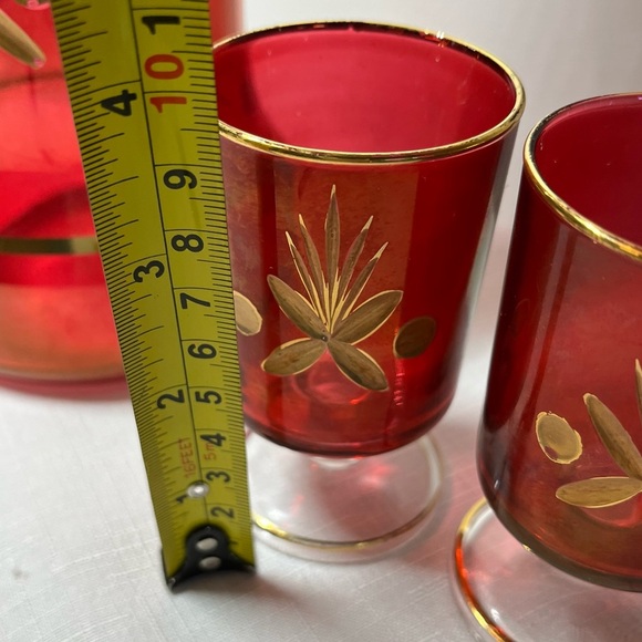 Vintage MCM Ruby Red and Gold Decanter Set - Picture 6 of 6